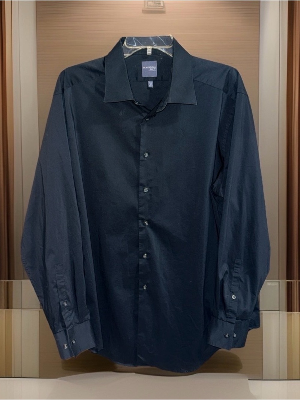 Madison Men's Black Slim Fit Long-Sleeve Dress Shirt-XL:34/35-EC